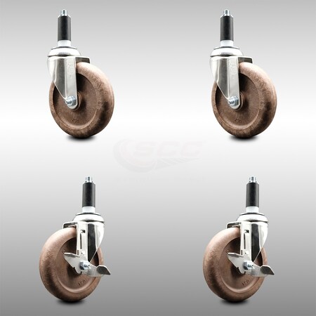 Service Caster 5 Inch 316SS High Temp Glass Filled Nylon 1-1/8 Inch Stem Caster Brake SCC, 2PK SCC-SS316EX20S514-GFNSHT-2-TLB-2-118